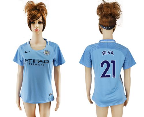 Women's Manchester City #21 Silva Home Soccer Club Jersey - Click Image to Close